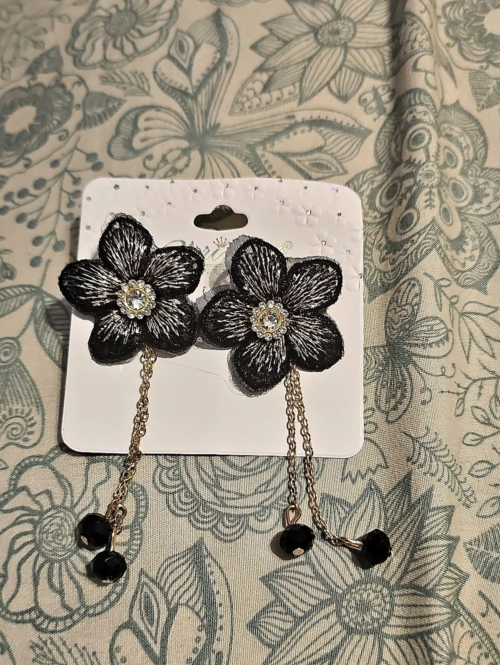 Princess Accessories Black Floral Dangle Earrings
